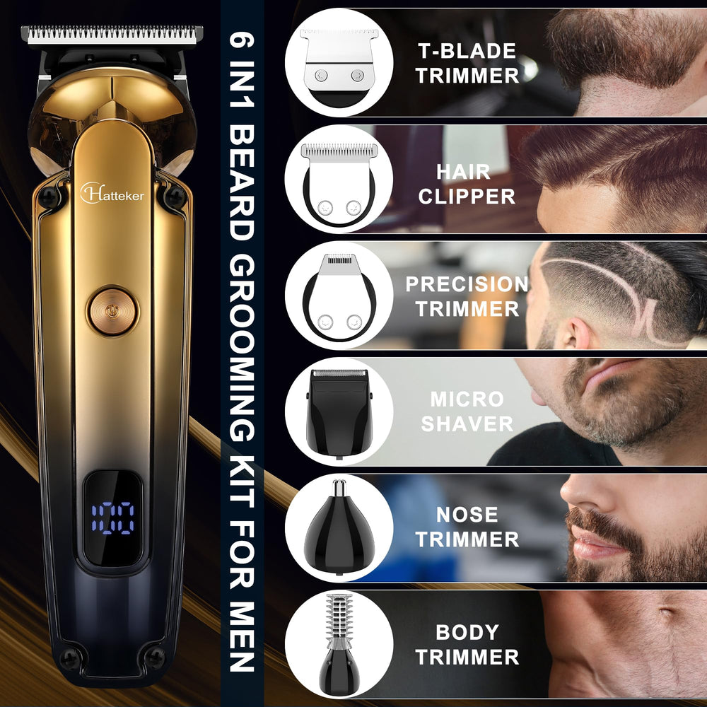 Hatteker grooming kit with guide combs for cleanly trimmed lengths.