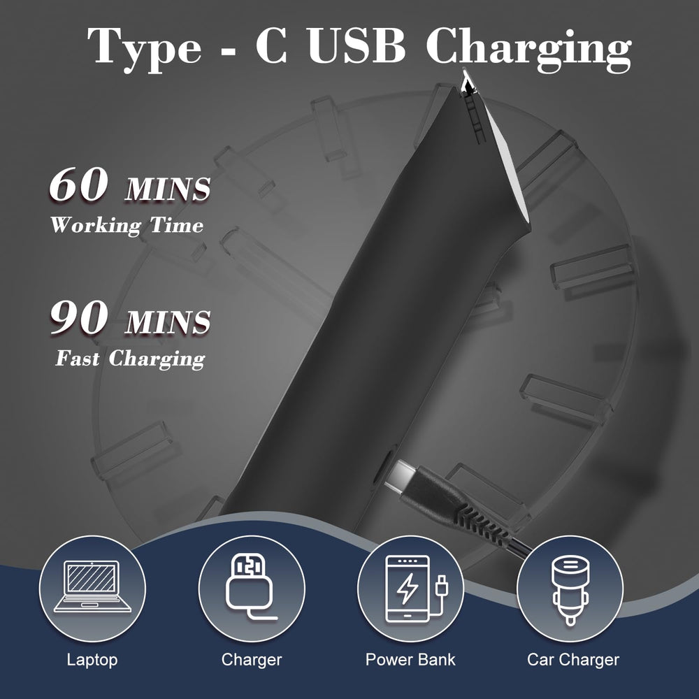 Hatteker Type-C charging offers quick power and up to sixty minutes runtime.
