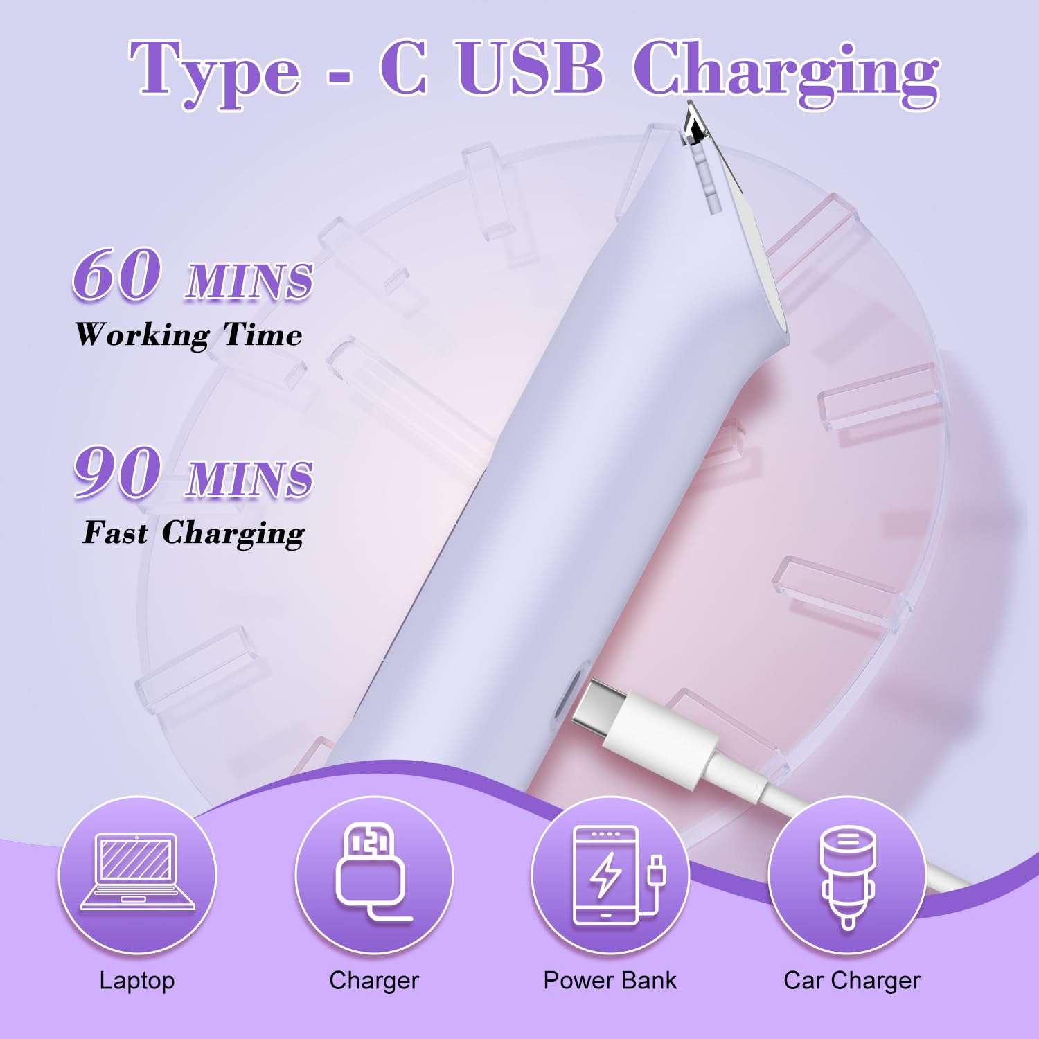 Hatteker USB rechargeable razor with LED display shows battery status at a glance.