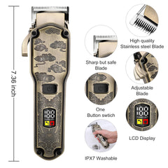 Hatteker multi-function trimmer heads close-up showing nose/ear and body grooming versatility