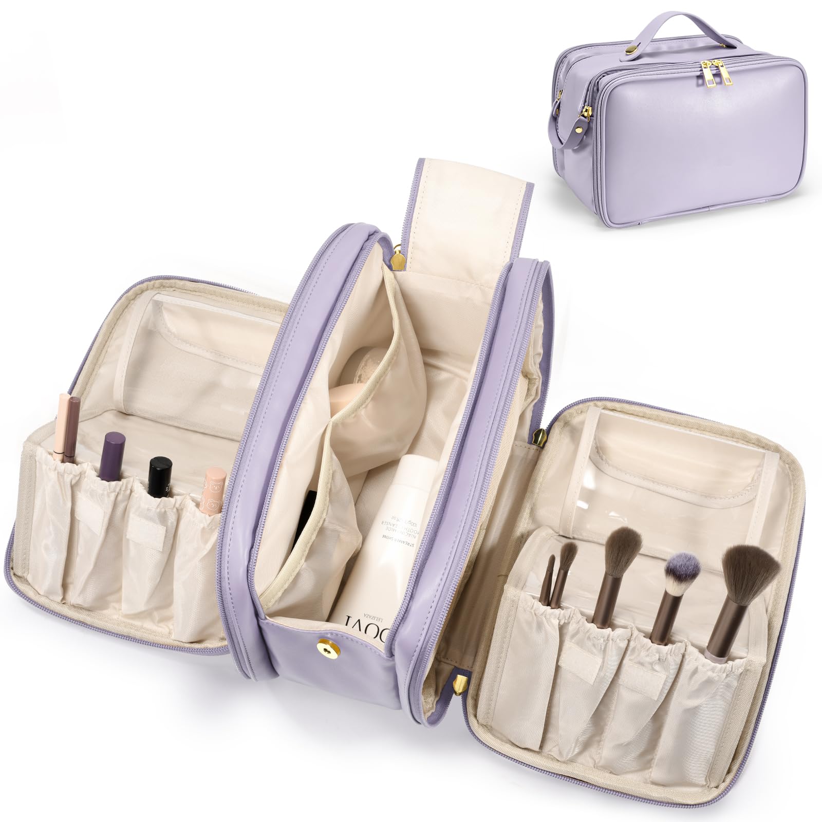 HauteHues travel makeup bag front view in purple for easy organization on the go