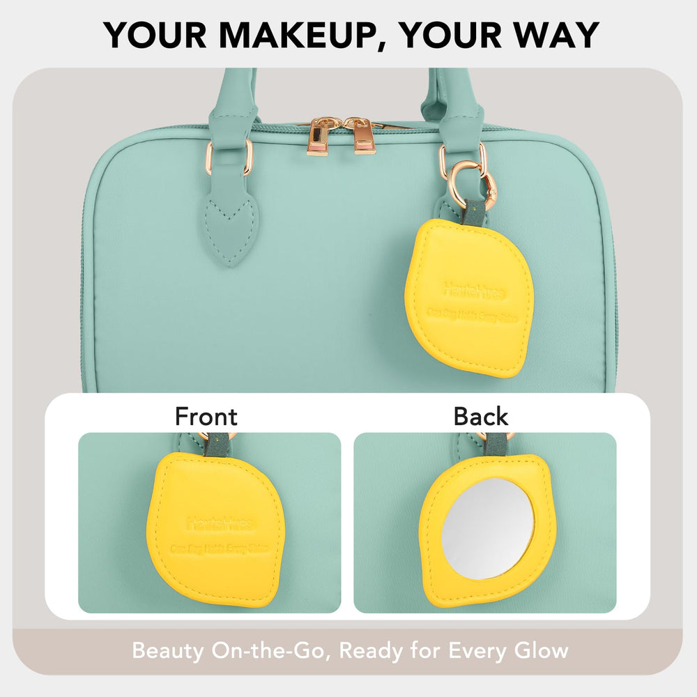 HauteHues lemon PU mirror included enhances makeup routine on the go