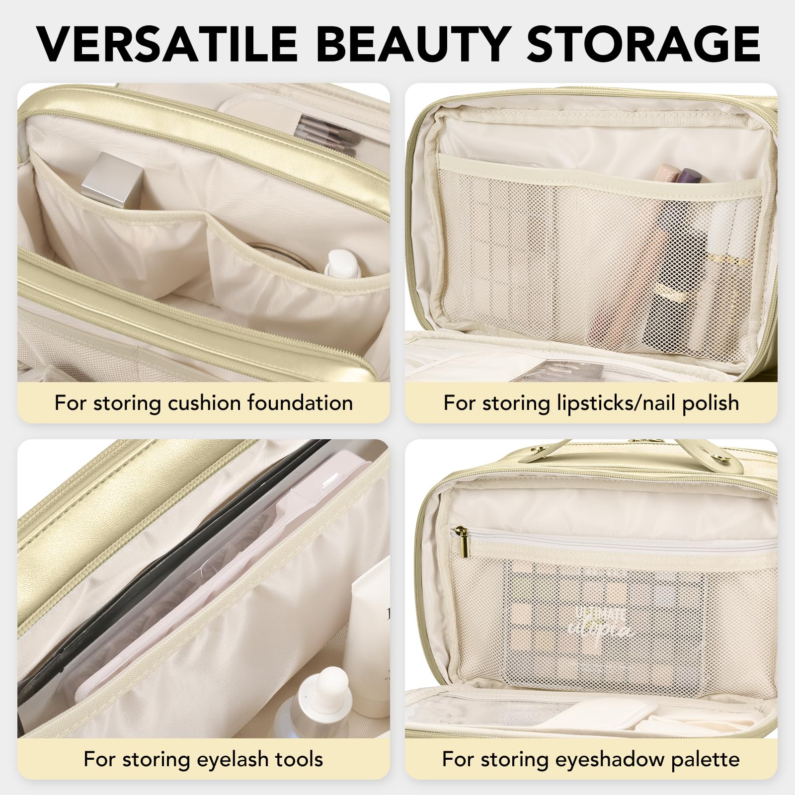 HauteHues makeup bag used as travel, toiletry, or daily storage option.