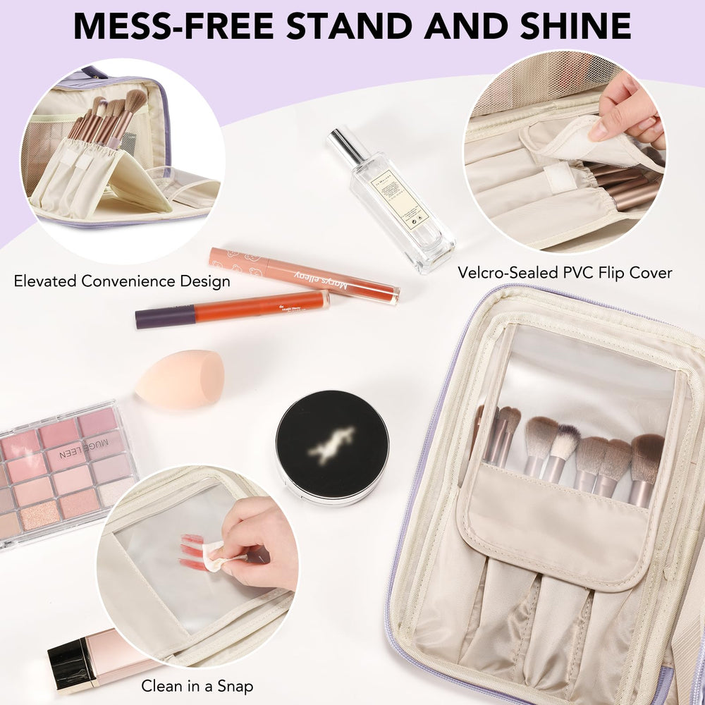HauteHues travel makeup bag open compartments showcases ample storage for cosmetics