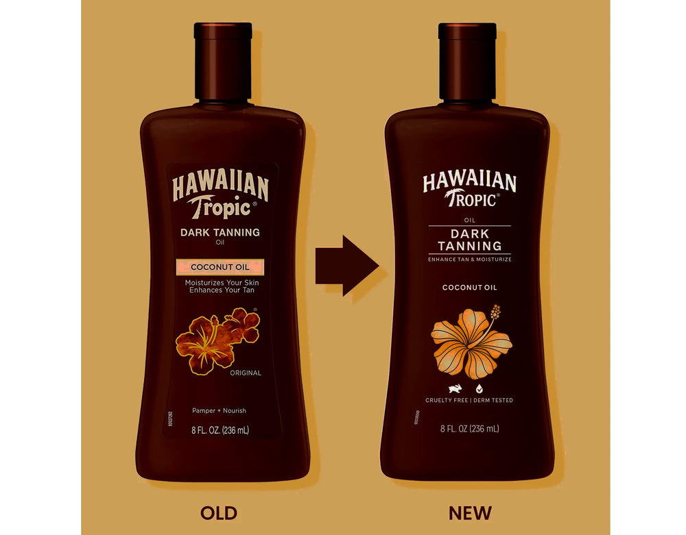 Hawaiian Tropic label close-up showcasing tropical botanicals for skin nourishment