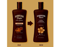 Hawaiian Tropic label close-up showcasing tropical botanicals for skin nourishment