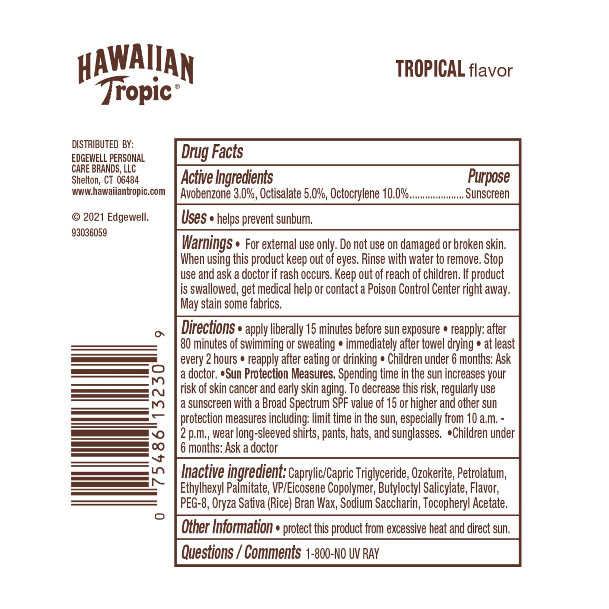Hawaiian Tropic Tropical Lip Balm compact travel-size for beach days