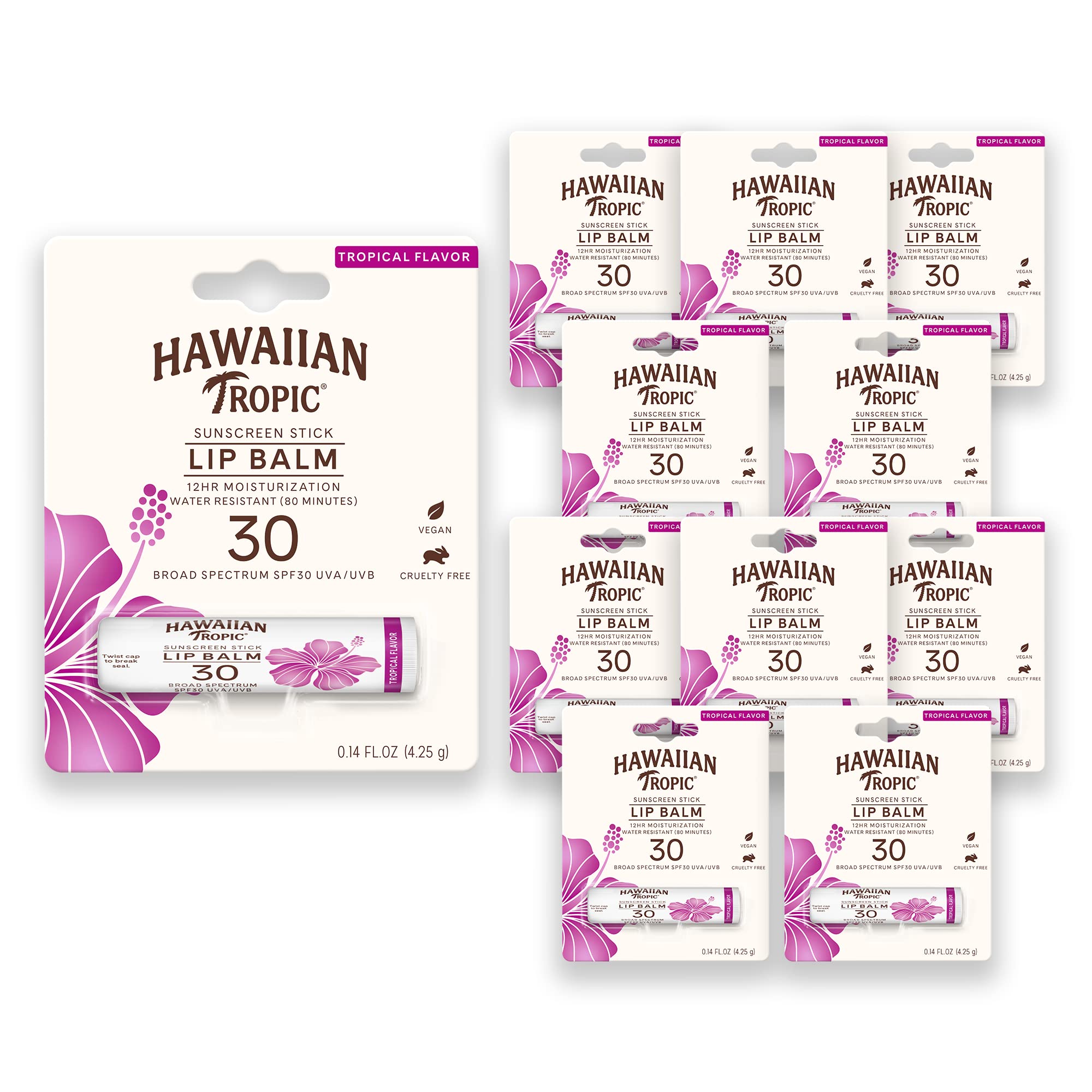 Hawaiian Tropic Tropical Lip Balm SPF 30 tube front with creamy hydration