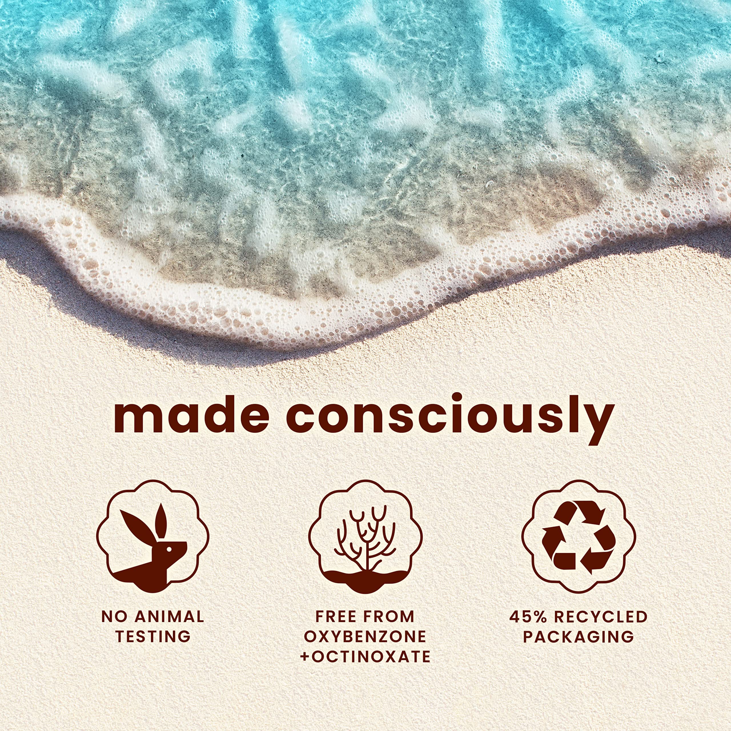Hawaiian Tropic packaging made with 45% recycled materials.