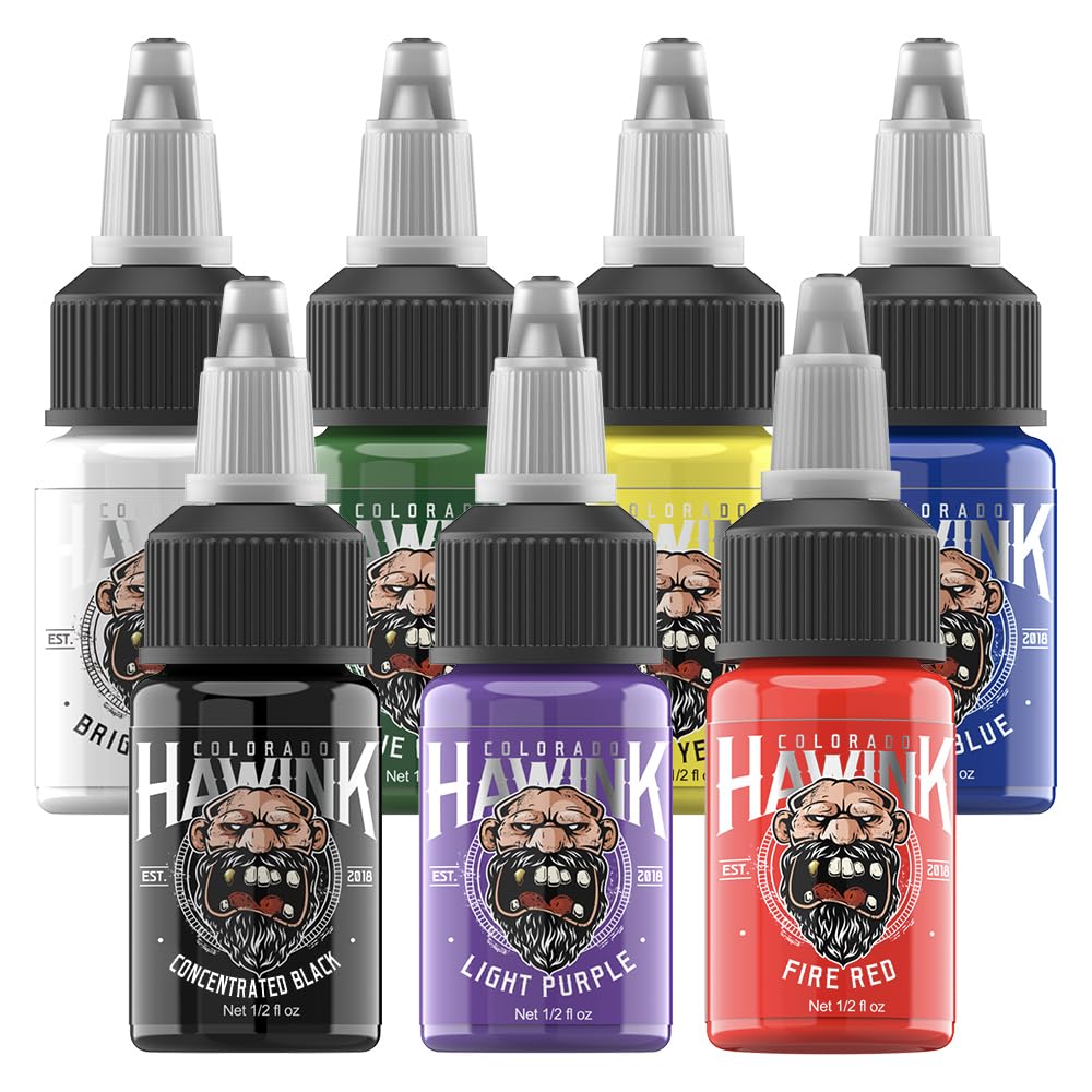 HAWINK tattoo ink set 1-2oz seven colors pigment kit with vibrant color selection for professional shading
