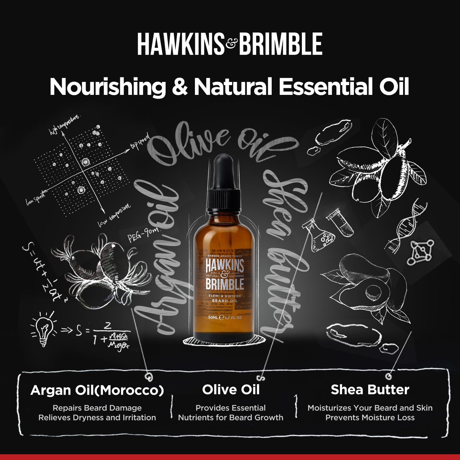 Hawkins & Brimble beard oil 50ml packaging on shelf