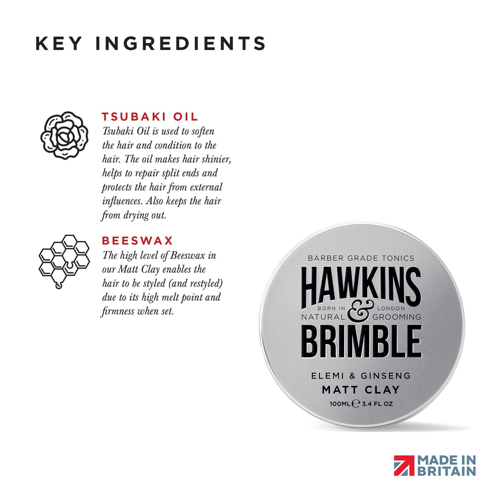 Hawkins & Brimble Matt Clay model shows natural finish with strong hold
