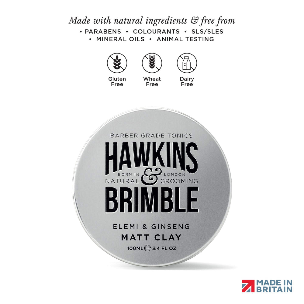 Hawkins & Brimble Matt Clay packaging and branding on display