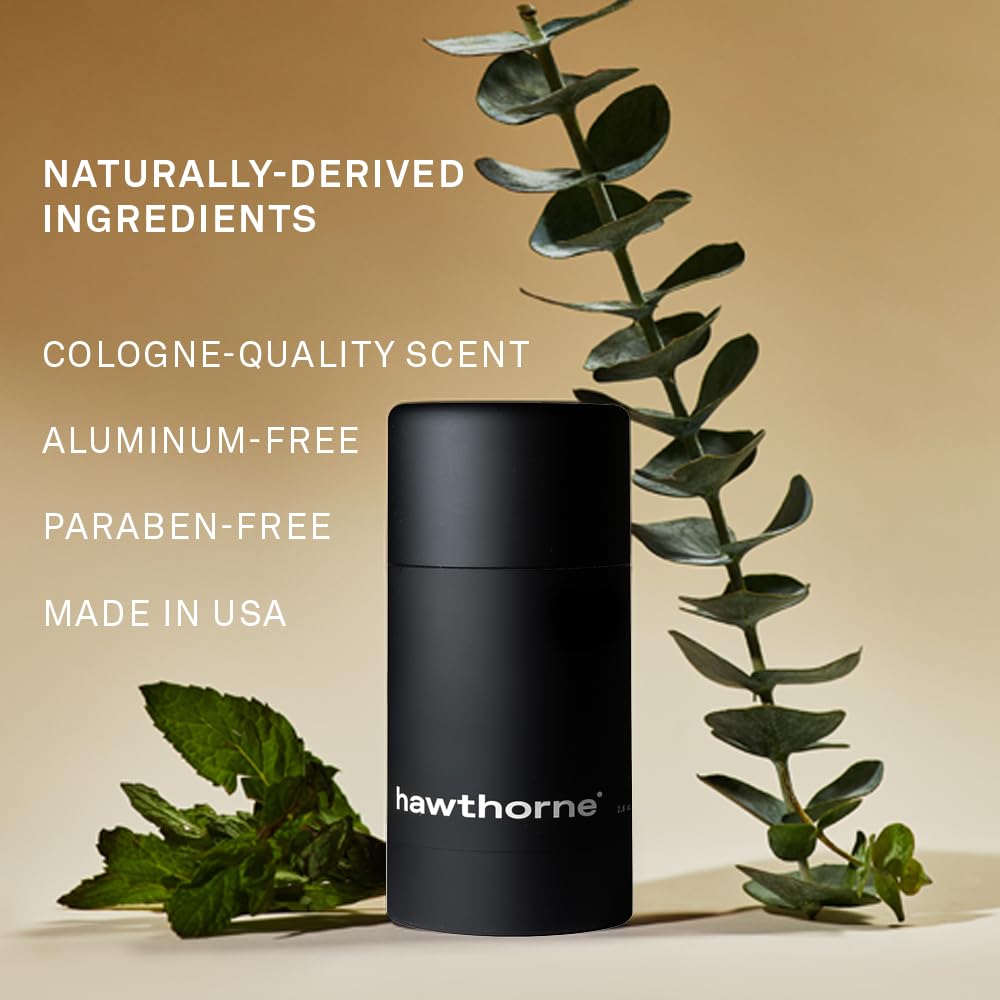 Hawthorne men's deodorant clear application swipe demonstrates stain-free, refreshing protection.