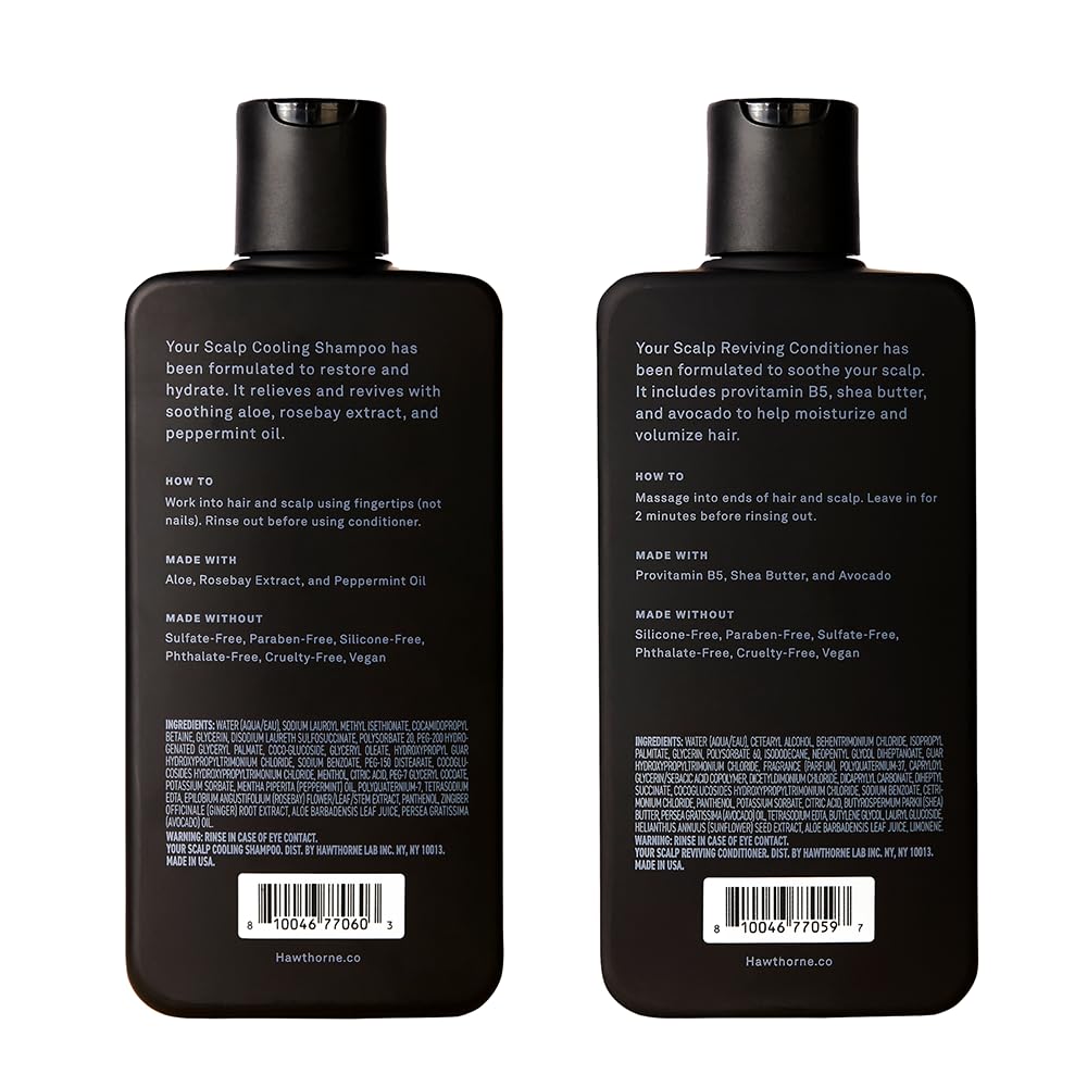 Hawthorne packaging view of shampoo and conditioner set showing sulfate-free vegan benefits