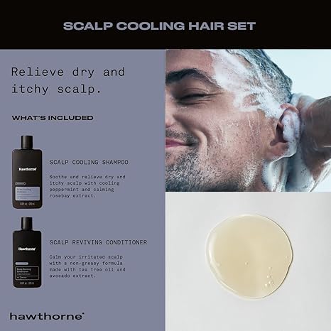 Hawthorne shampoo label closeup highlighting peppermint cooling and natural ingredients
