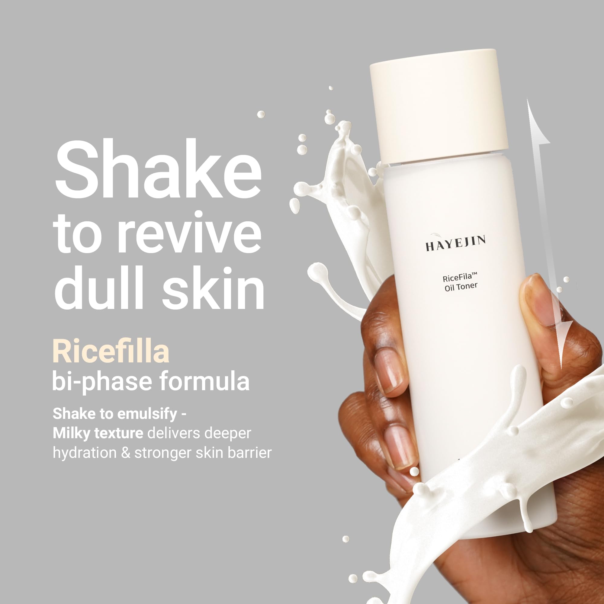HAYEJIN RiceFila Milk Toner silky texture gliding on skin without stickiness.