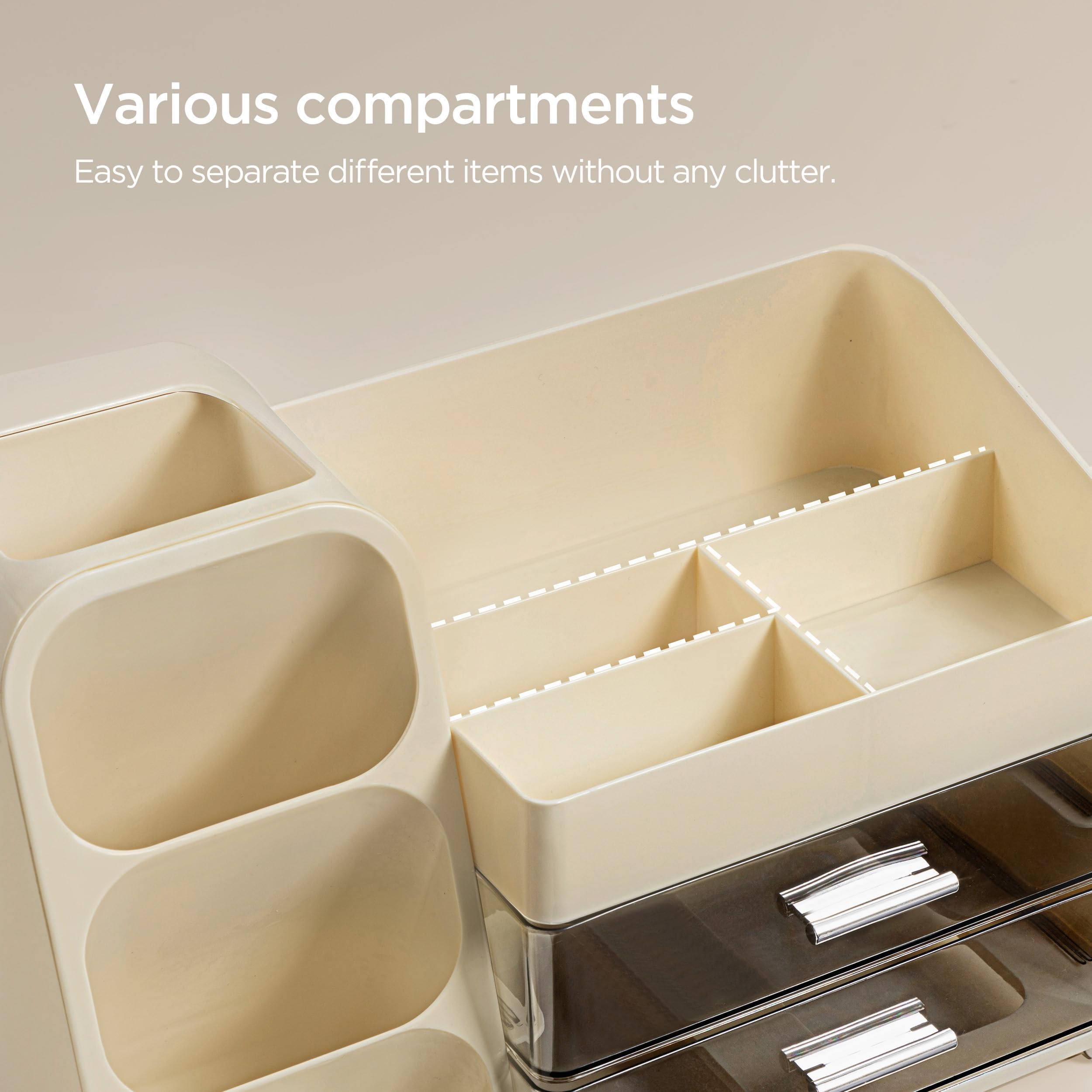 HBlife beige color makeup organizer fits vanity decor while decluttering cosmetics