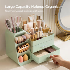 HBlife makeup organizer drawer close-up shows two spacious drawers