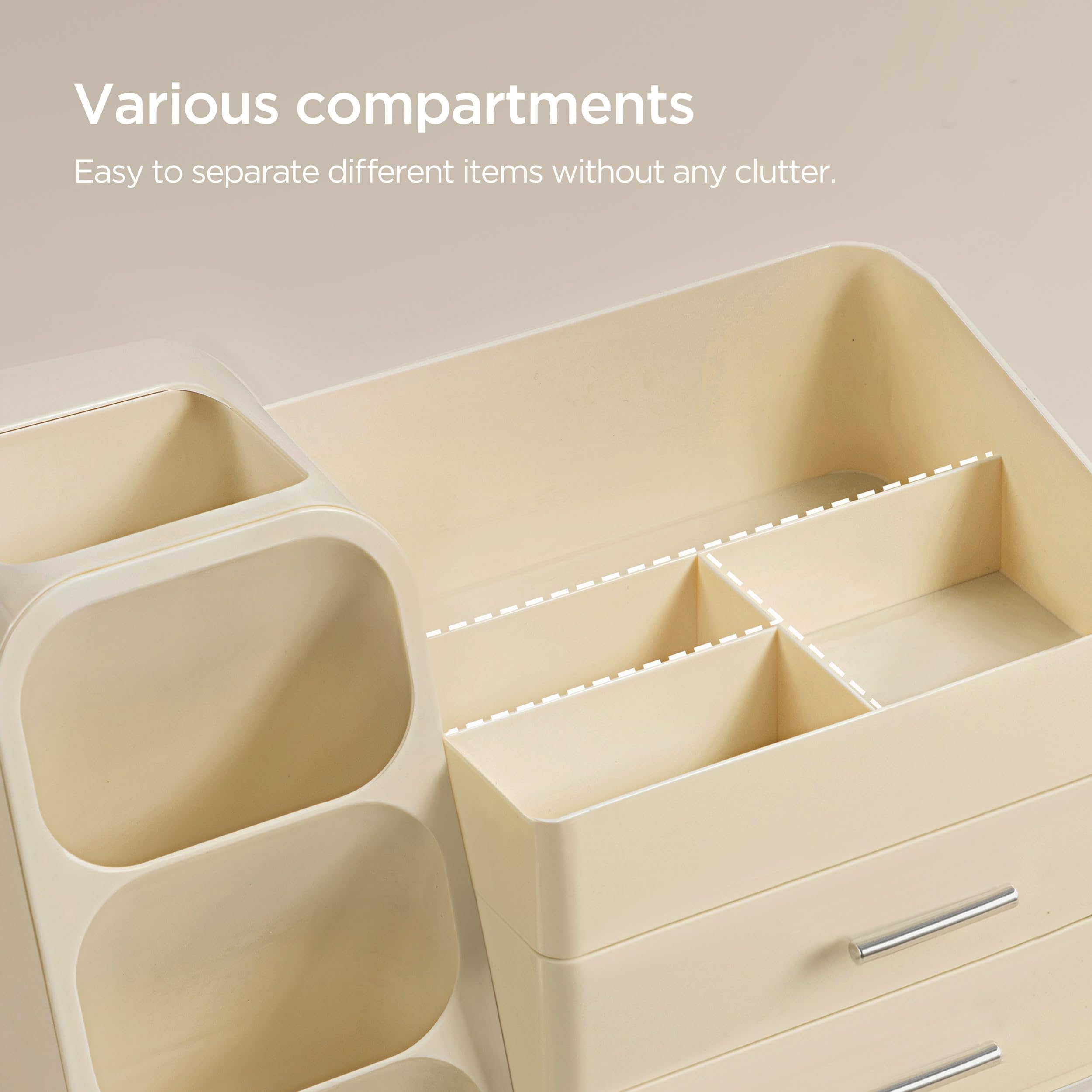 Beige design blends with any décor and cleans easily after daily use.