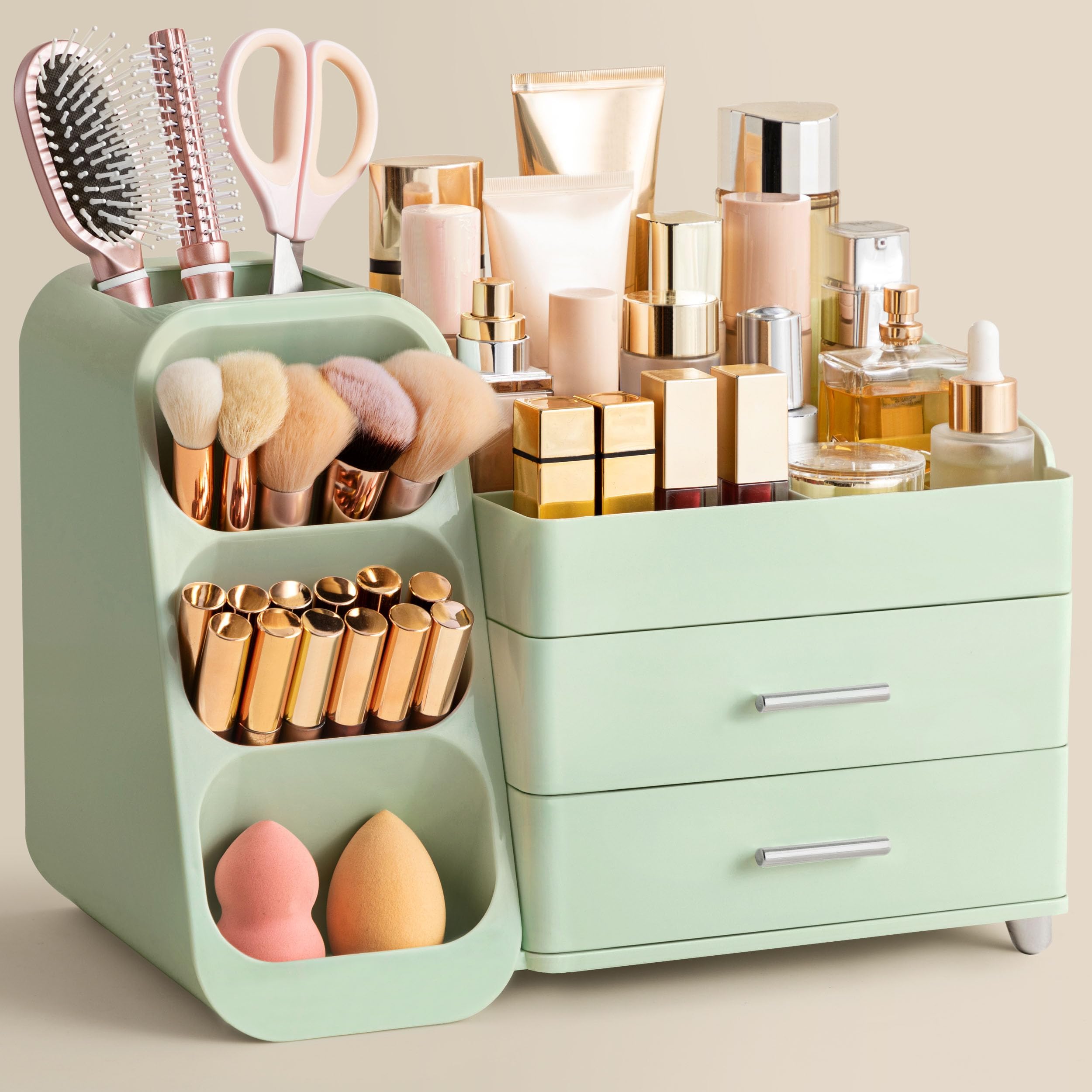 HBlife makeup organizer front view in All Green for easy vanity access