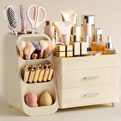 HBlife makeup organizer, large-capacity top view shows ample space for brushes and palettes.