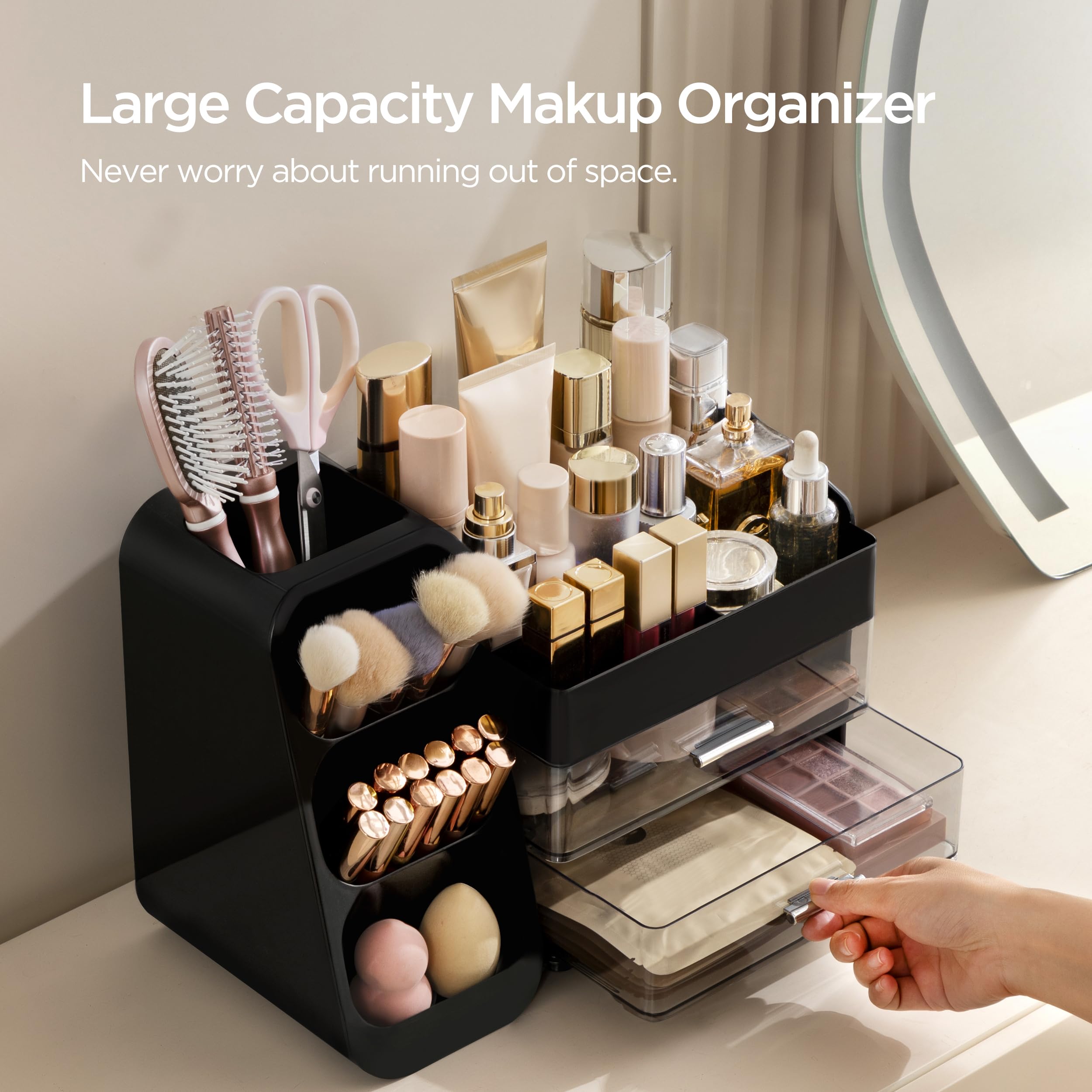 HBlife makeup organizer doubles as vanity and desk storage for accessories.