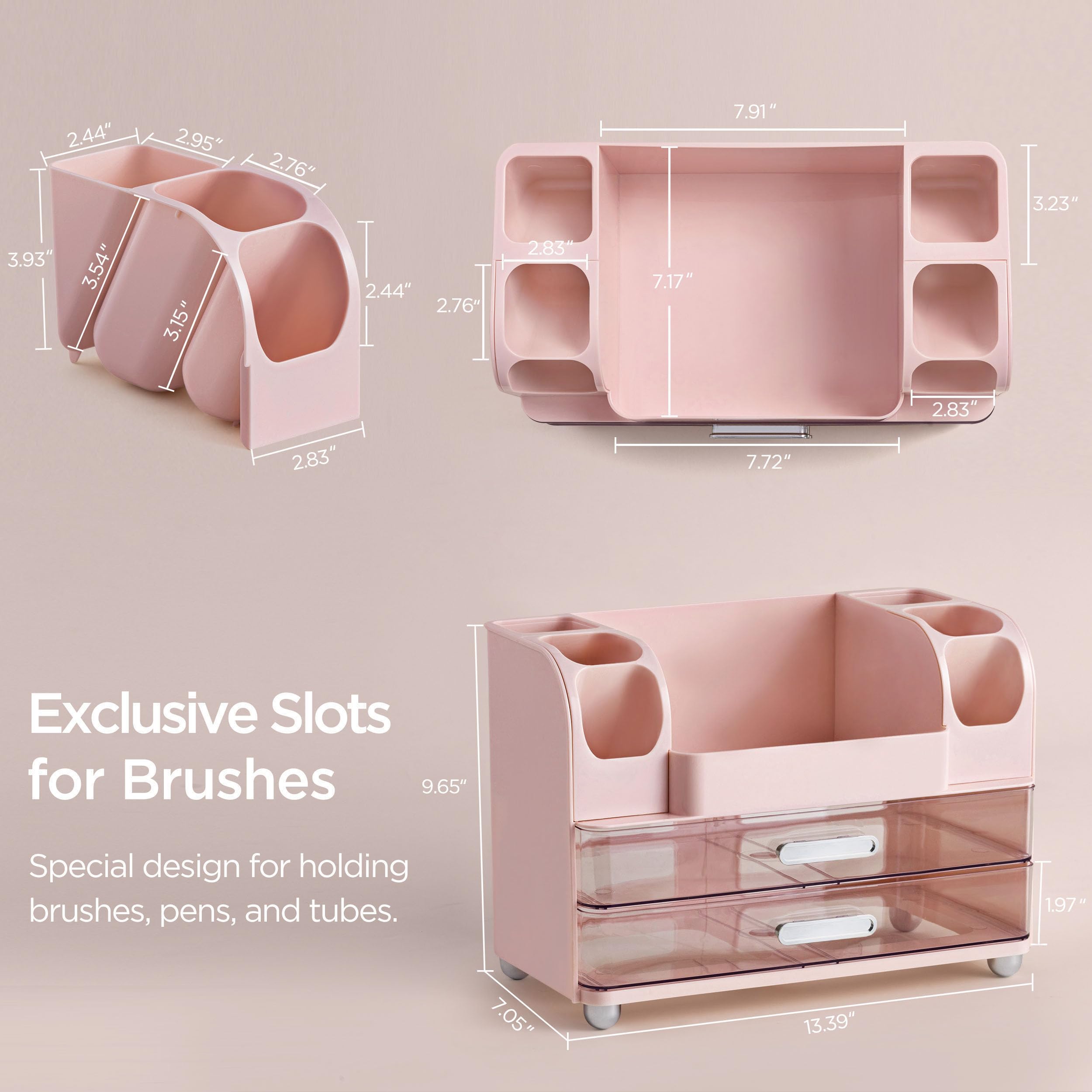 HBlife makeup organizer side slots hold brushes and tubes for easy access.