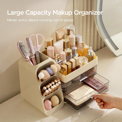 HBlife beige cosmetic organizer side slots shown for easy access and organization