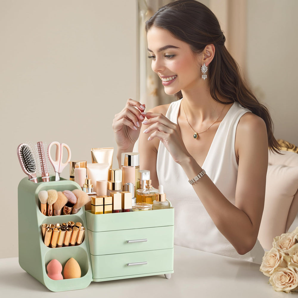 HBlife makeup organizer on vanity doubles as skincare and jewelry storage