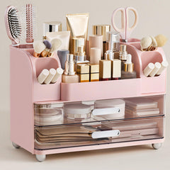 HBlife makeup organizer vanity top compartment keeps cosmetics organized and accessible.