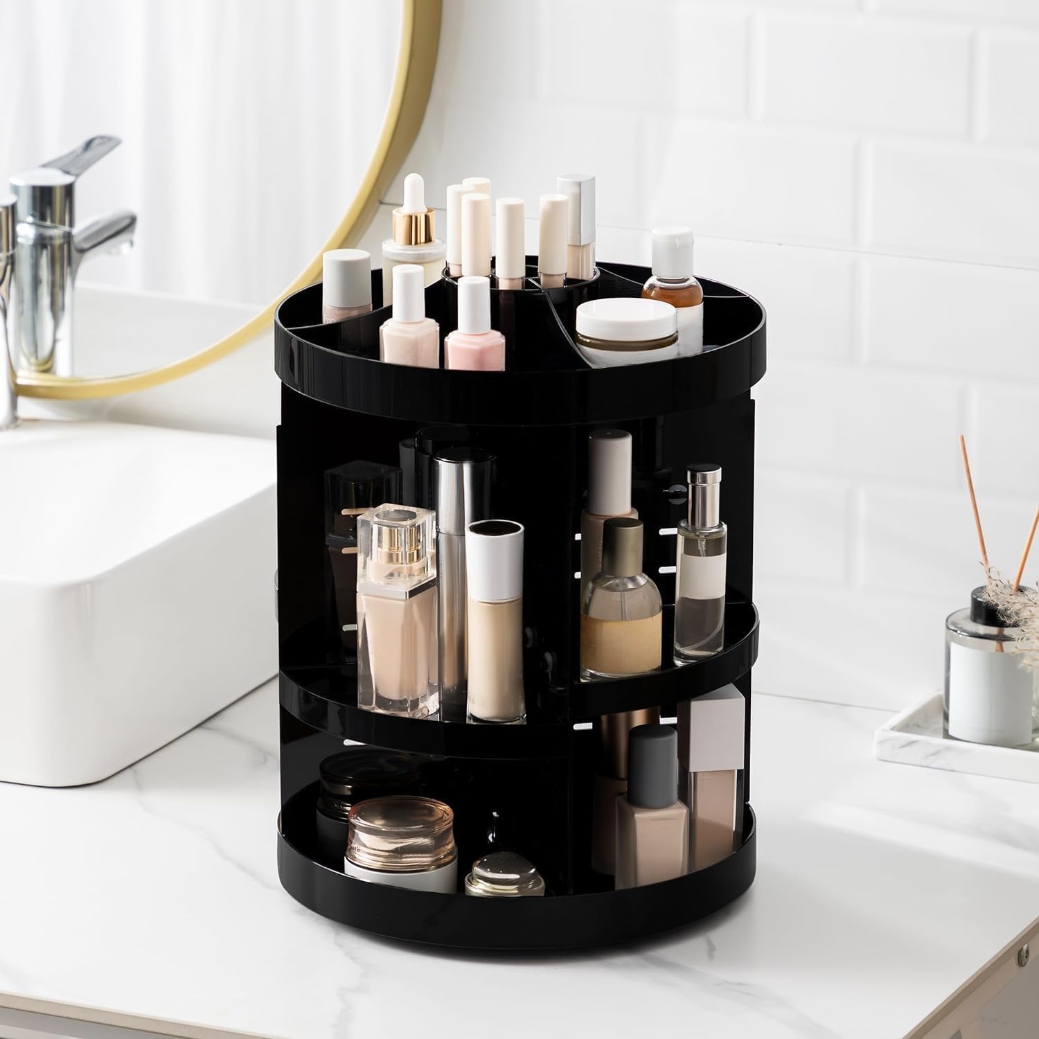 HBlife multipurpose vanity storage in bathroom scene highlights space-saving benefits