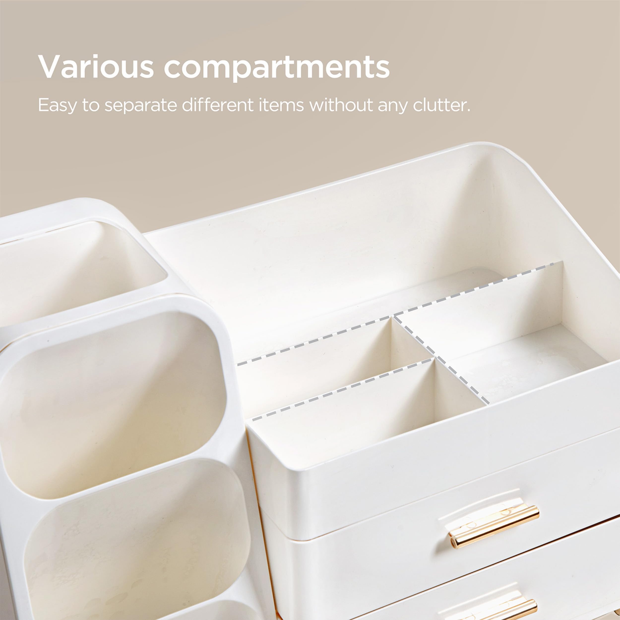 HBlife vanity organizer fits lipsticks, palettes, perfumes while reducing clutter.