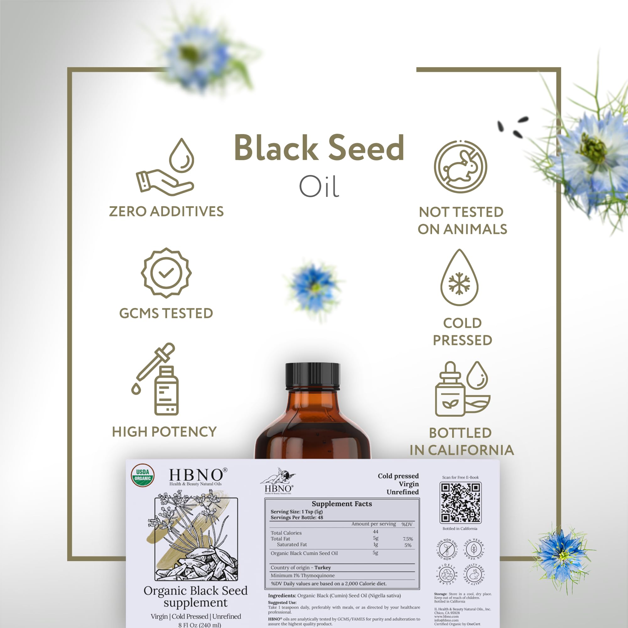 HBNO black seed oil ingredients panel provides transparent sourcing