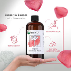 HBNO Rose Water aroma closeup highlights natural floral scent and purity.