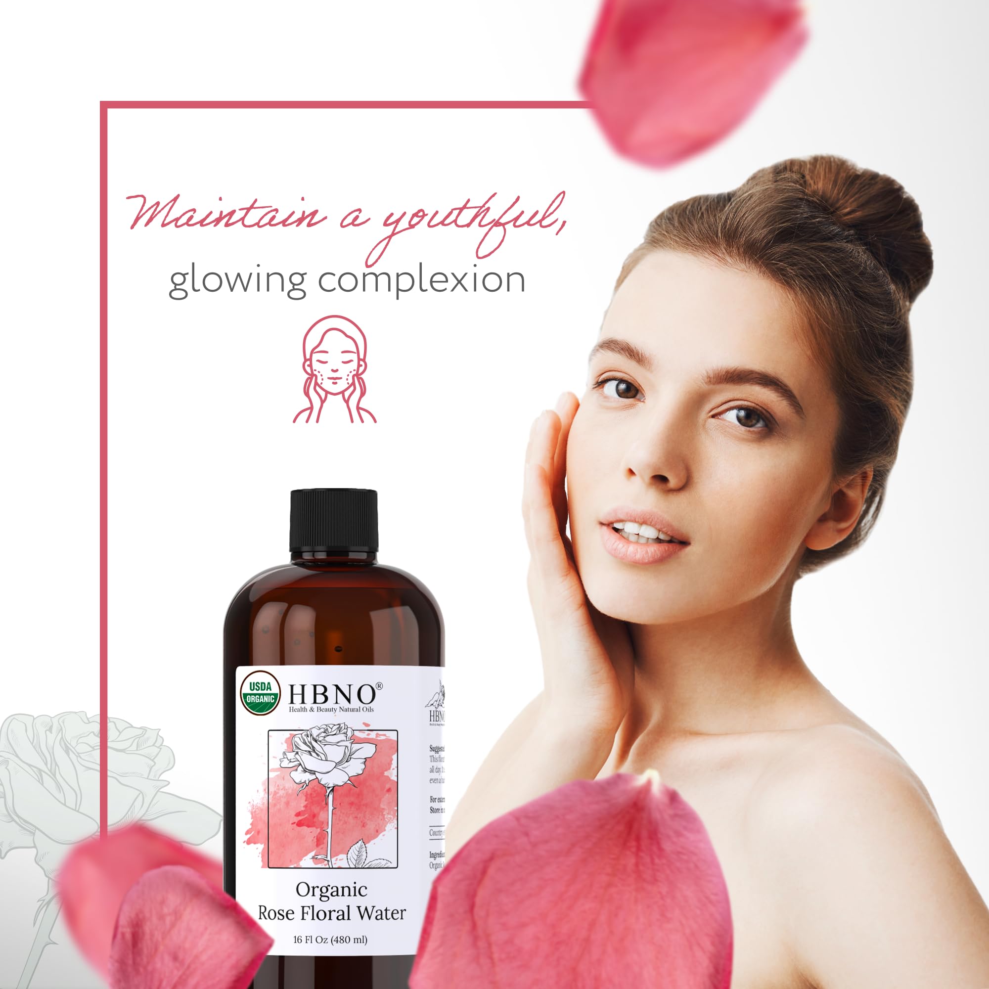 HBNO Rose Water facial mist usage demonstrates refreshing skincare ritual.