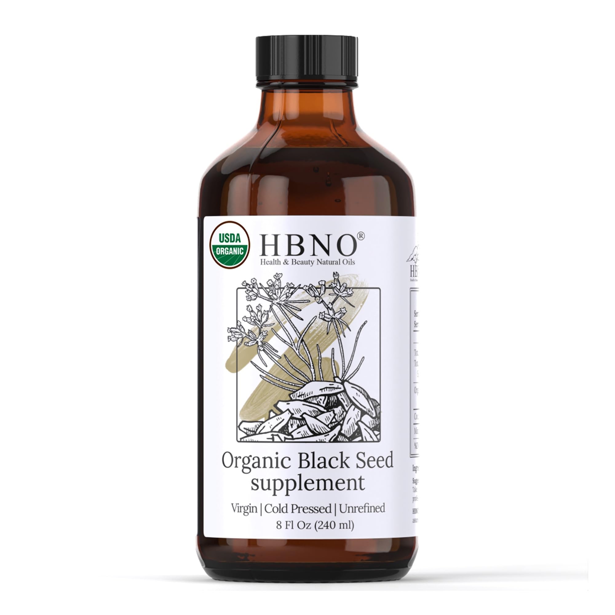HBNO Organic Black Seed Oil 8oz bottle ready for daily use