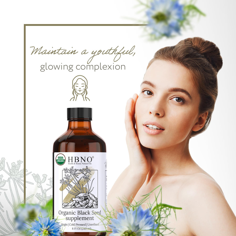 HBNO Organic Black Seed Oil for face, body, lips and hair application benefits daily routines.