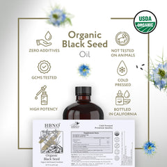 HBNO Organic Black Seed Oil pour shot for easy, precise application