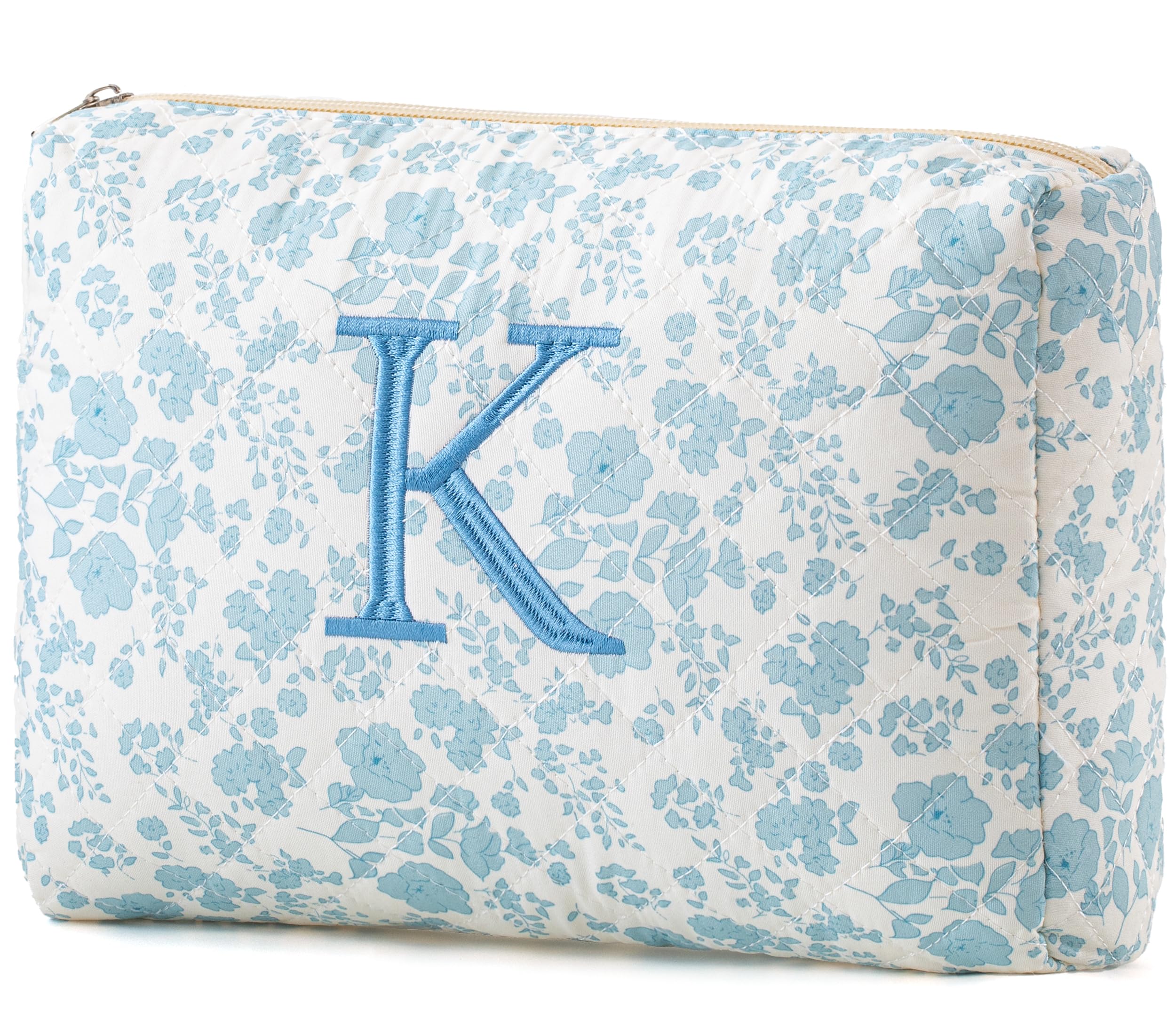 HBselect Initial Quilted Makeup Bag front view showing soft cotton texture for travel