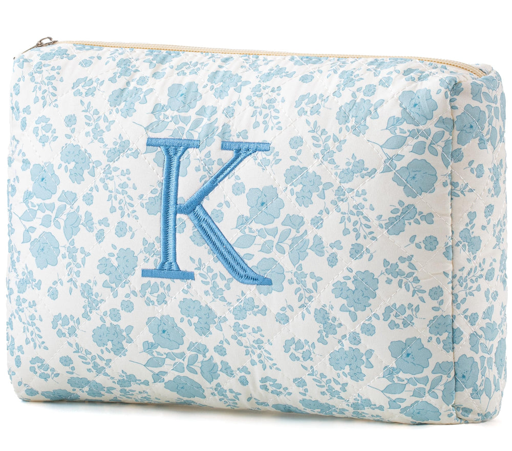 HBselect Initial Quilted Makeup Bag front view showing soft cotton texture for travel