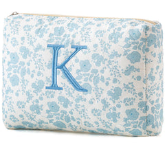 HBselect Initial Quilted Makeup Bag front view showing soft cotton texture for travel