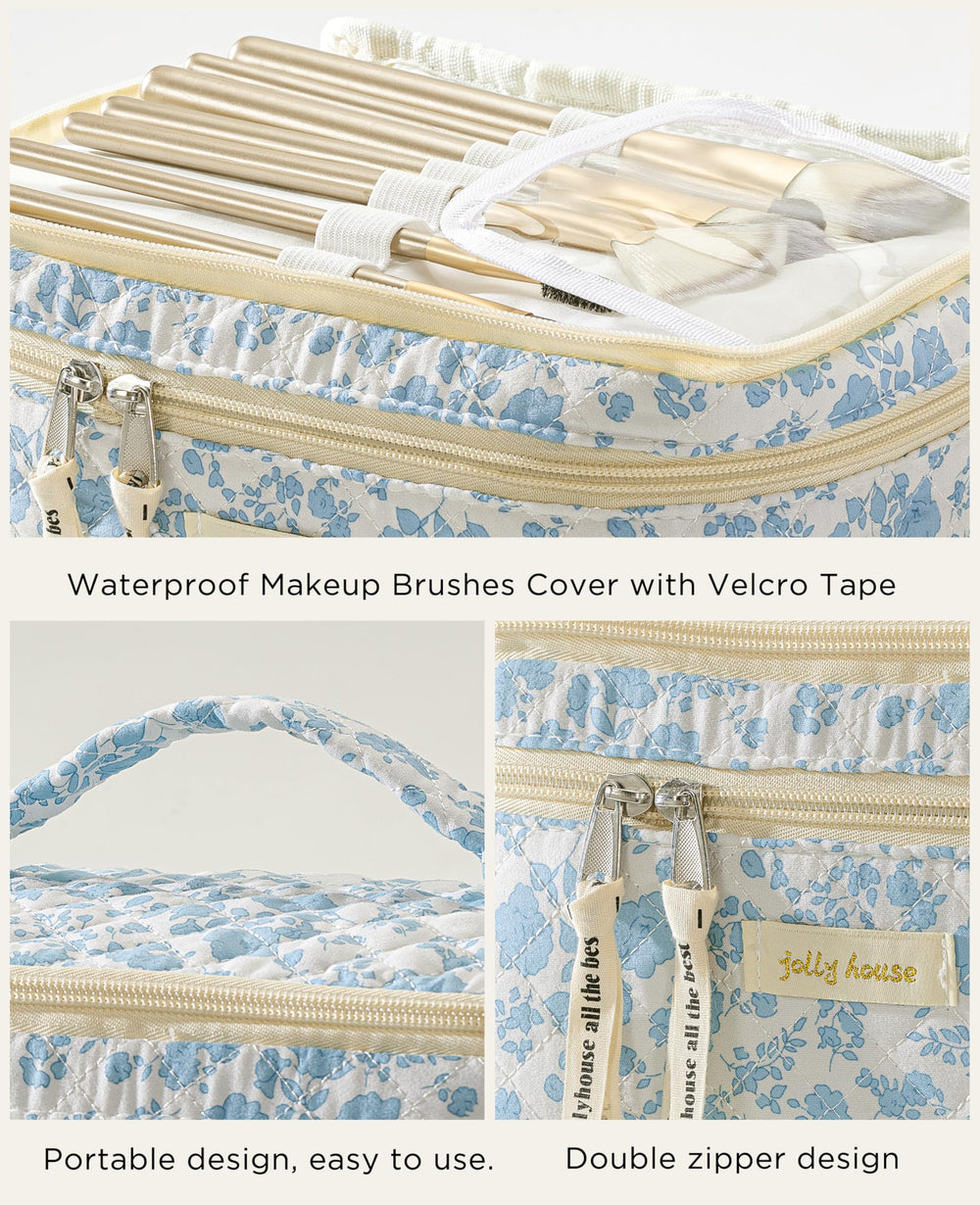 HBselect makeup bag open interior with compartments emphasizing organization.