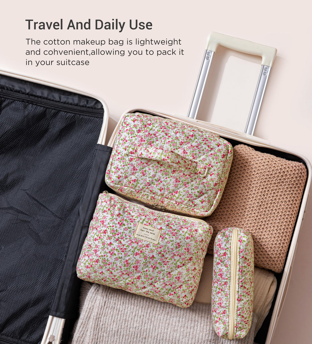 HBselect quilted makeup bag floral pattern zipper detail ideal for secure travel storage