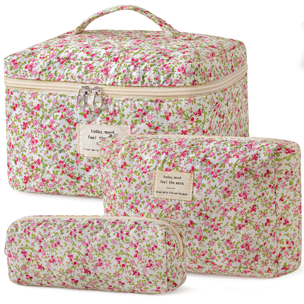 HBselect quilted makeup bag floral pattern closeup for stylish daily makeup storage
