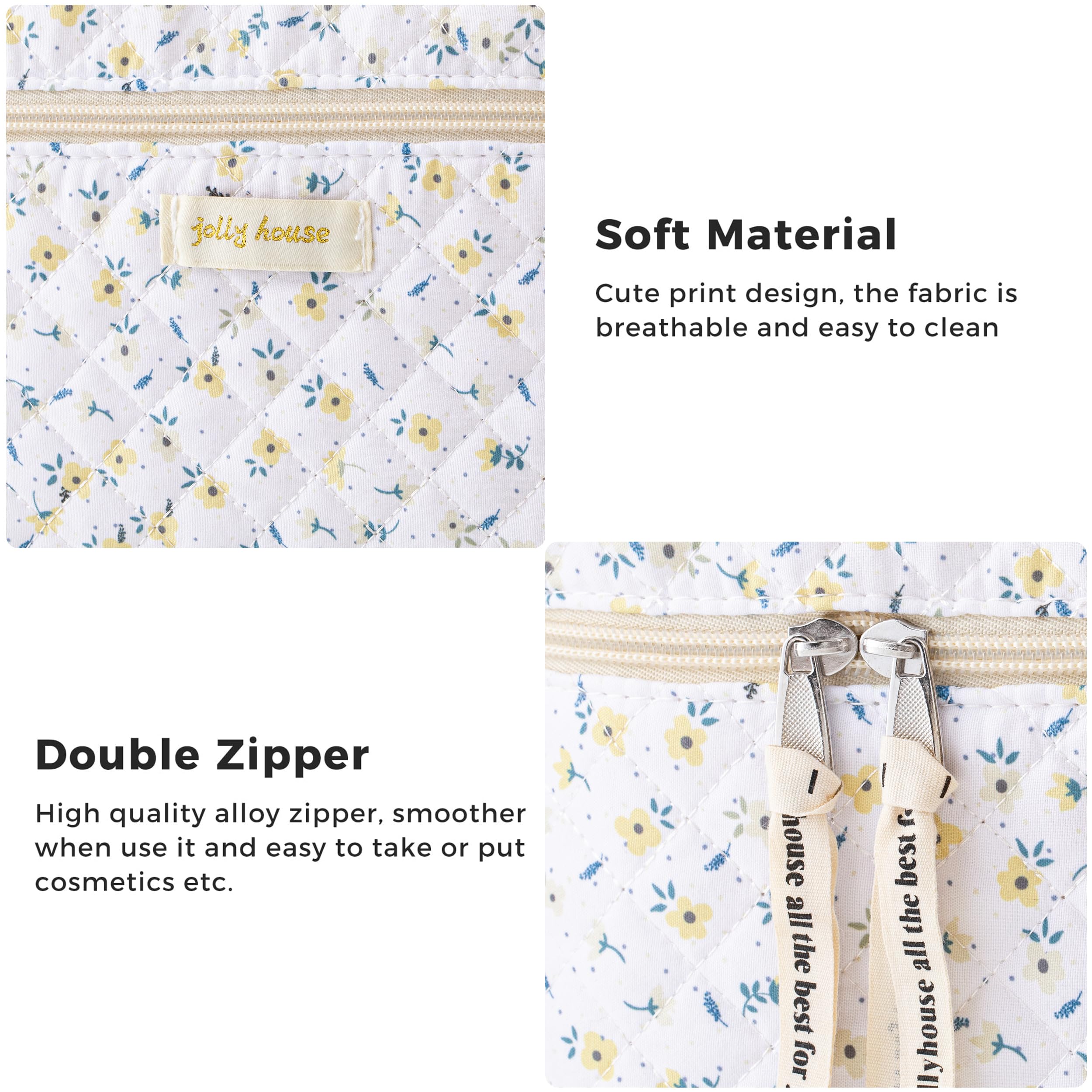 HBselect quilted makeup bag floral-pattern detail, fashionable accessory for daily routines.