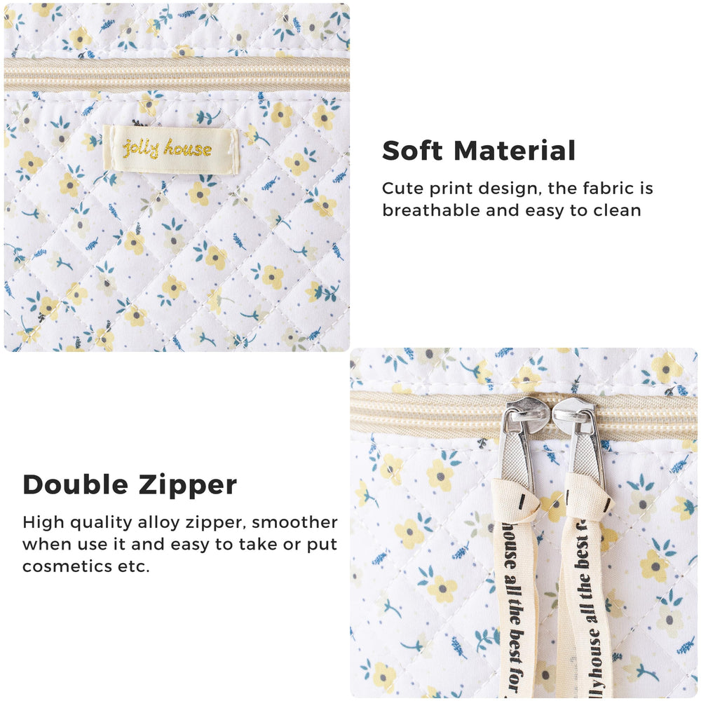HBselect quilted makeup bag floral-pattern detail, fashionable accessory for daily routines.