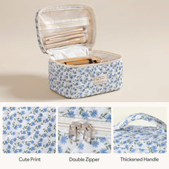 HBselect large travel bag open showing space for brushes and skincare items.