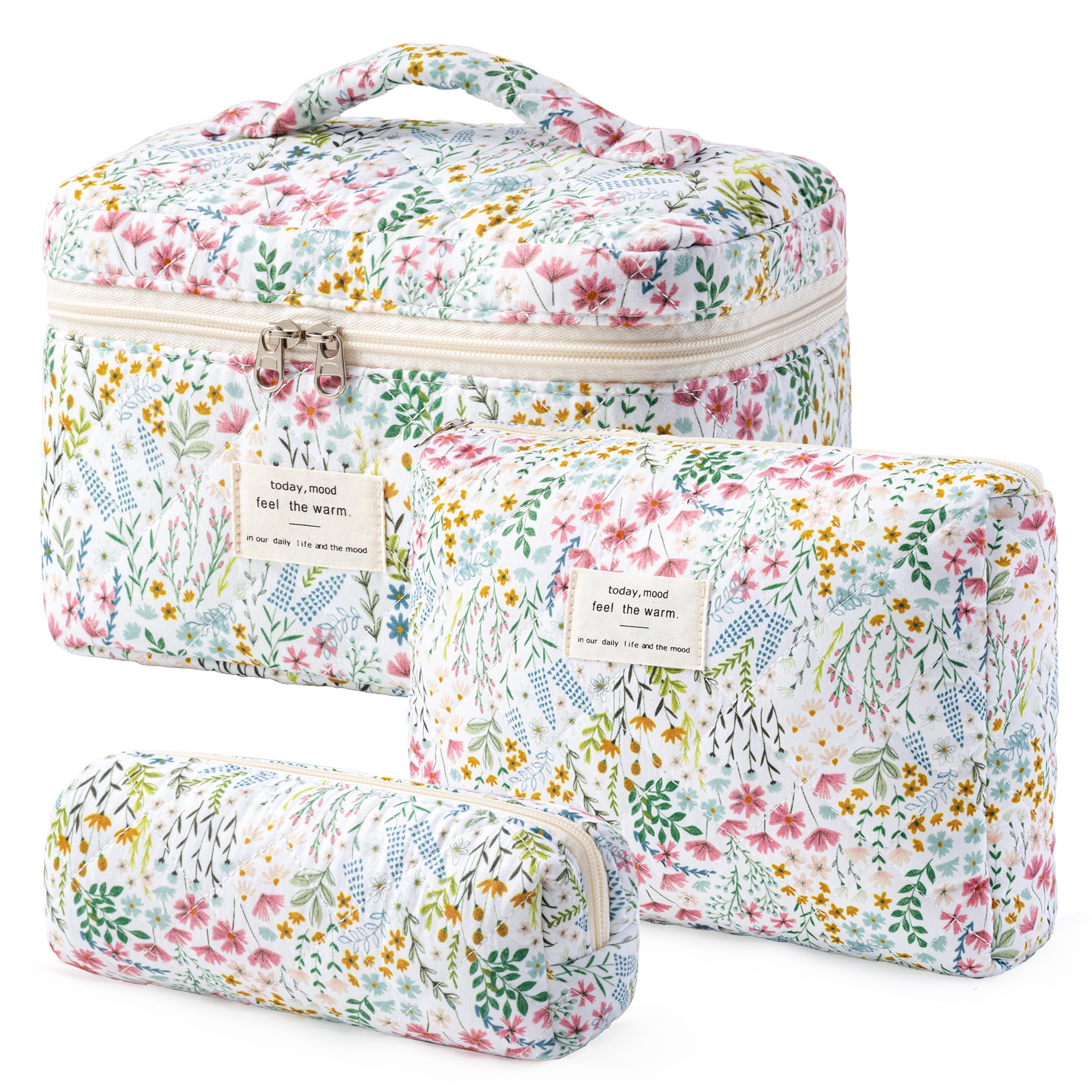 HBselect quilted makeup bag with floral pattern for stylish travel storage