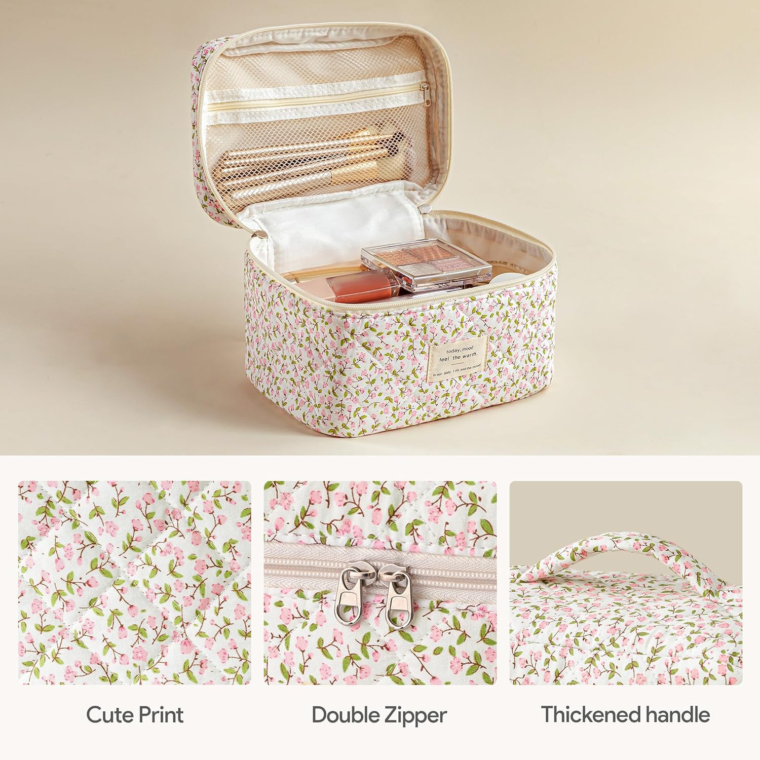 HBselect quilted makeup bag floral-pattern stylish and skin-friendly